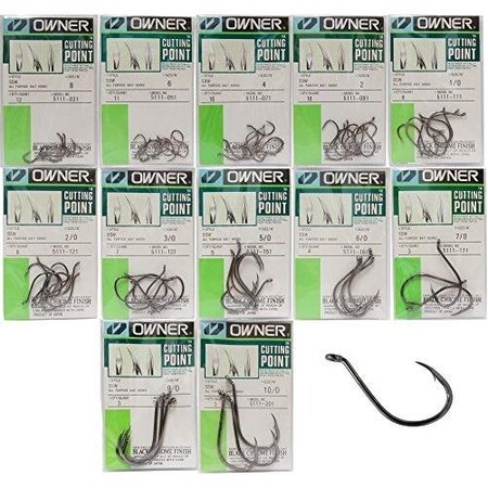 Owner Ssw All Purpose Octopus Hook With Cutting Point Size 10, Forged Shank, Reversed Bend, Up Eye, Black 5111-111